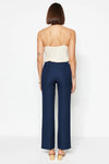 Straight Cut High Waist Pintuck Woven Trousers