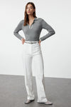 Straight Cut High Waist Pintuck Woven Trousers