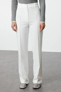 Straight Cut High Waist Pintuck Woven Trousers