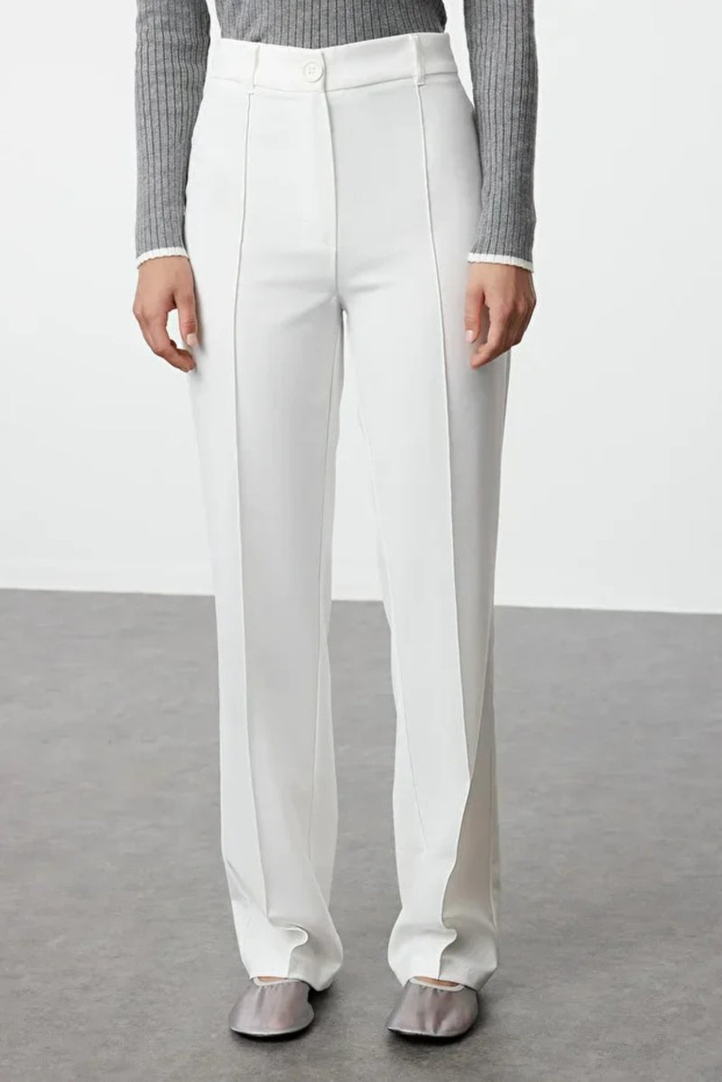 Straight Cut High Waist Pintuck Woven Trousers