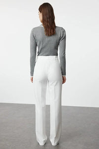 Straight Cut High Waist Pintuck Woven Trousers