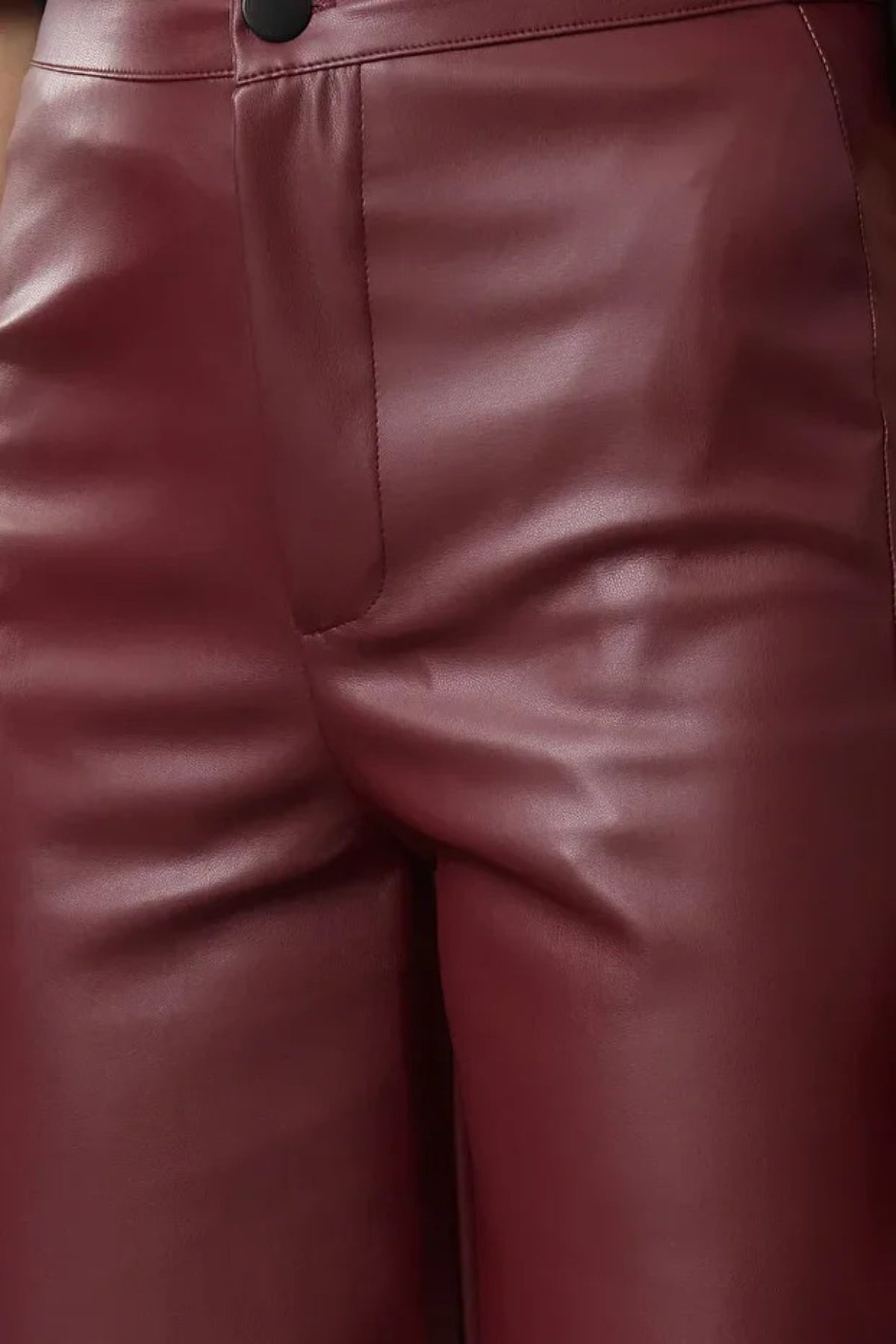 Faux Leather Wide Leg Knit Trousers with Pocket Detail