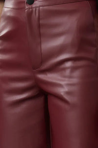 Faux Leather Wide Leg Knit Trousers with Pocket Detail