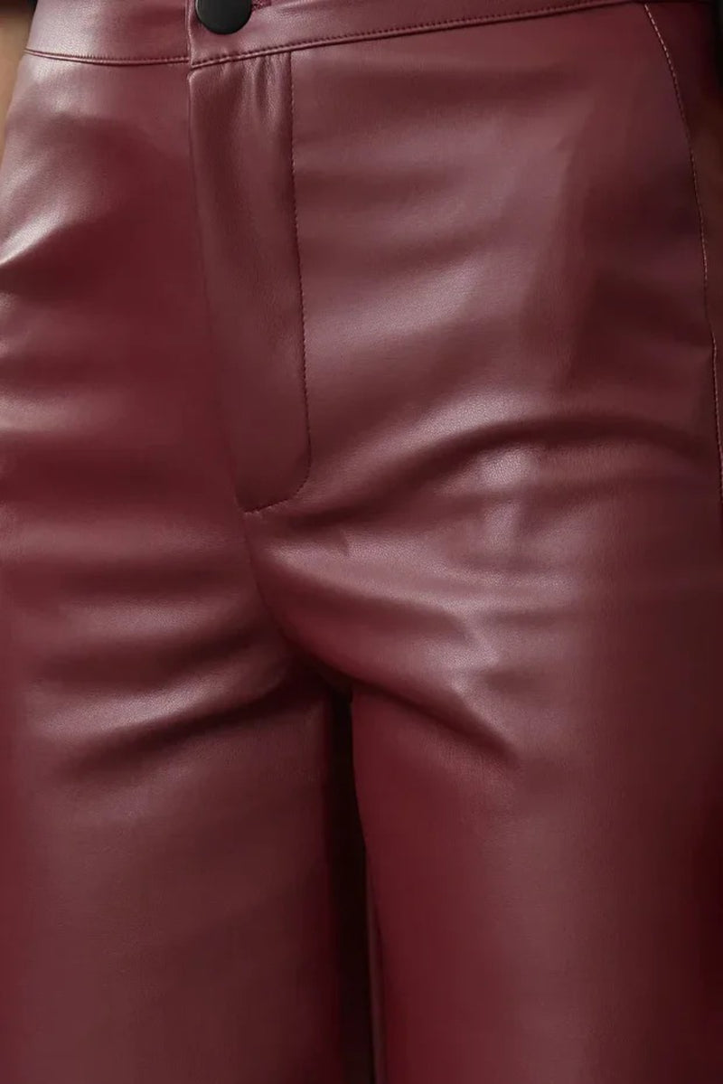Faux Leather Wide Leg Knit Trousers with Pocket Detail