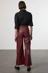Faux Leather Wide Leg Knit Trousers with Pocket Detail