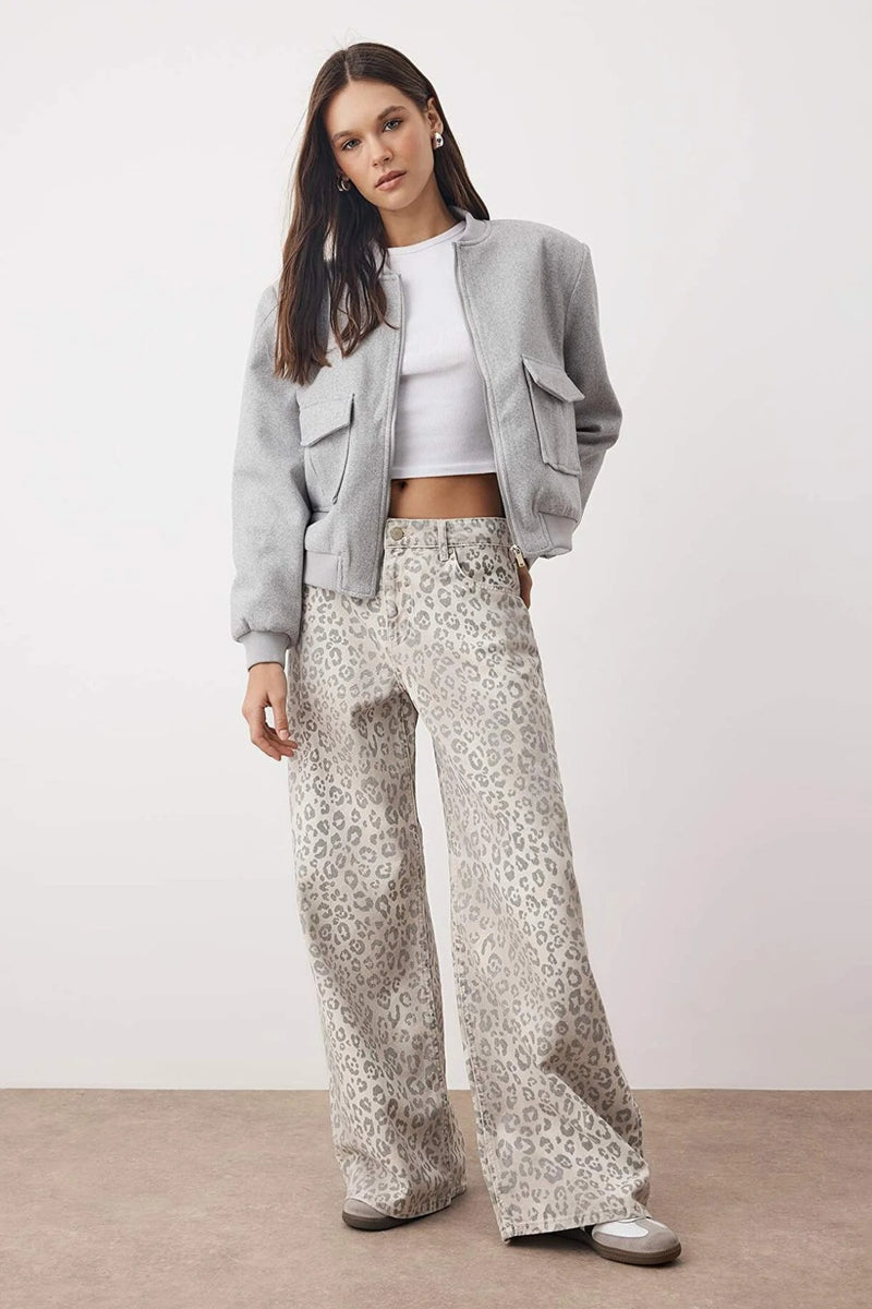 Multicolor Mid-Rise Pattern Wide Leg Jeans