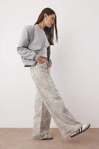 Multicolor Mid-Rise Pattern Wide Leg Jeans