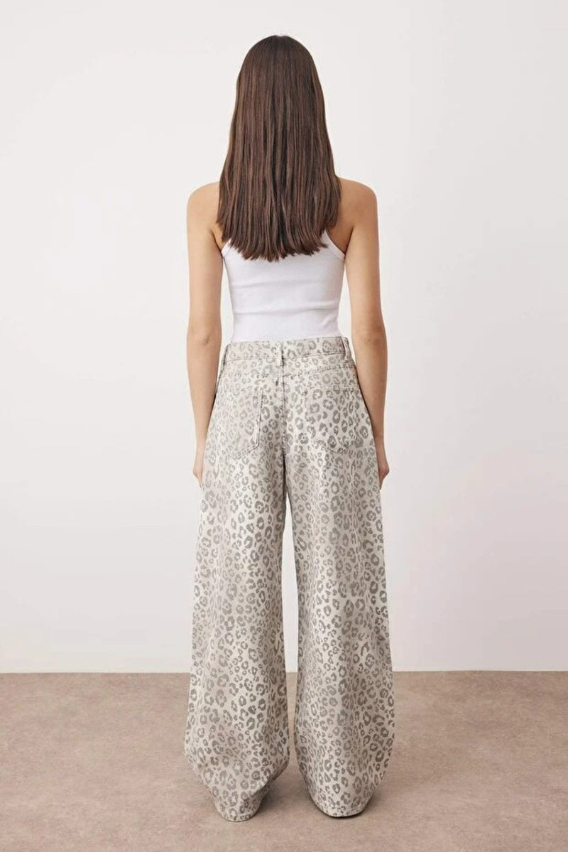Multicolor Mid-Rise Pattern Wide Leg Jeans