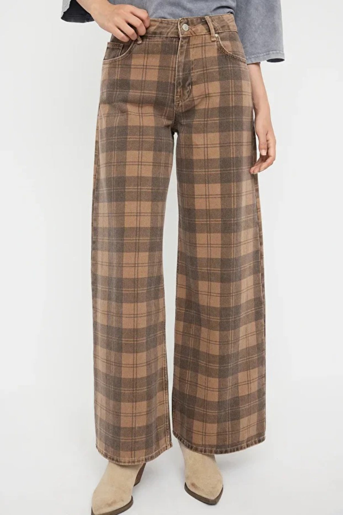 Multicolor Mid-Rise Pattern Wide Leg Jeans