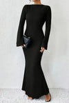 Ribbed Long Sleeve Maxi Dress with Flared Cuffs
