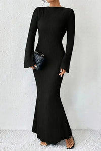 Ribbed Long Sleeve Maxi Dress with Flared Cuffs