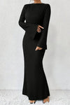 Ribbed Long Sleeve Maxi Dress with Flared Cuffs