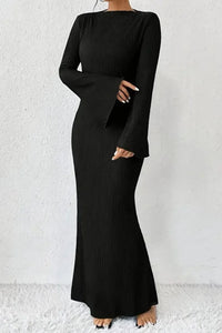 Ribbed Long Sleeve Maxi Dress with Flared Cuffs
