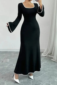 Regular Fit Long Sleeve Bodycon Maxi Dress with Flared Sleeves