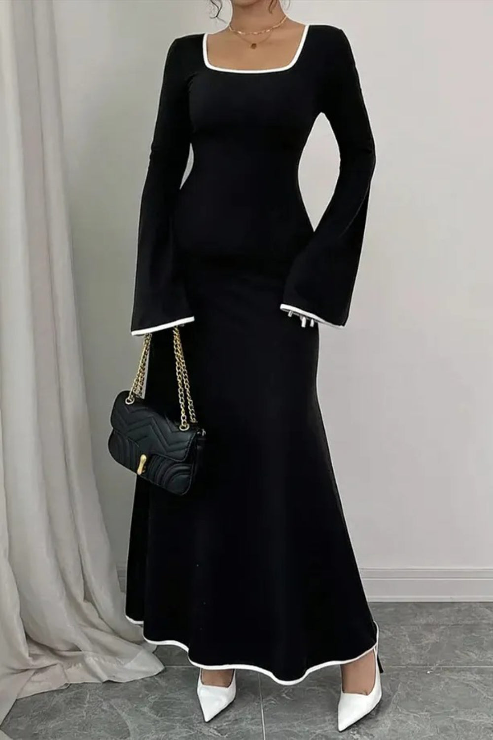 Regular Fit Long Sleeve Bodycon Maxi Dress with Flared Sleeves