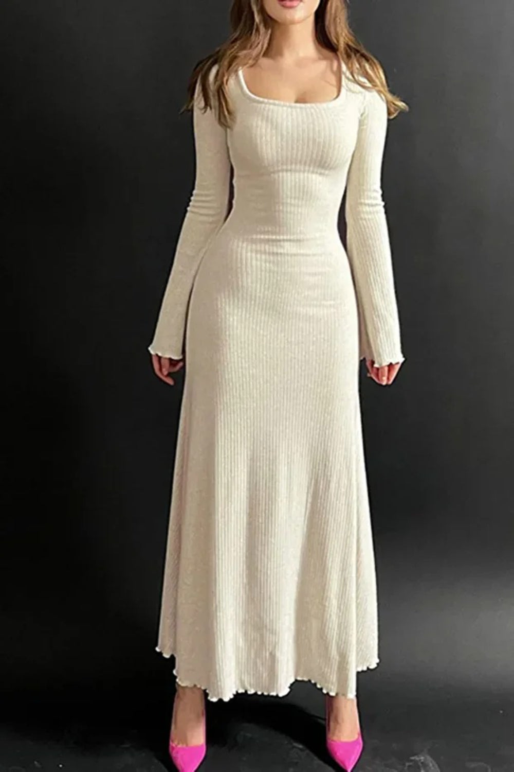 U-Neck Maxi Dress Beige
