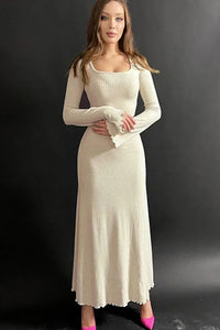 U-Neck Maxi Dress Beige