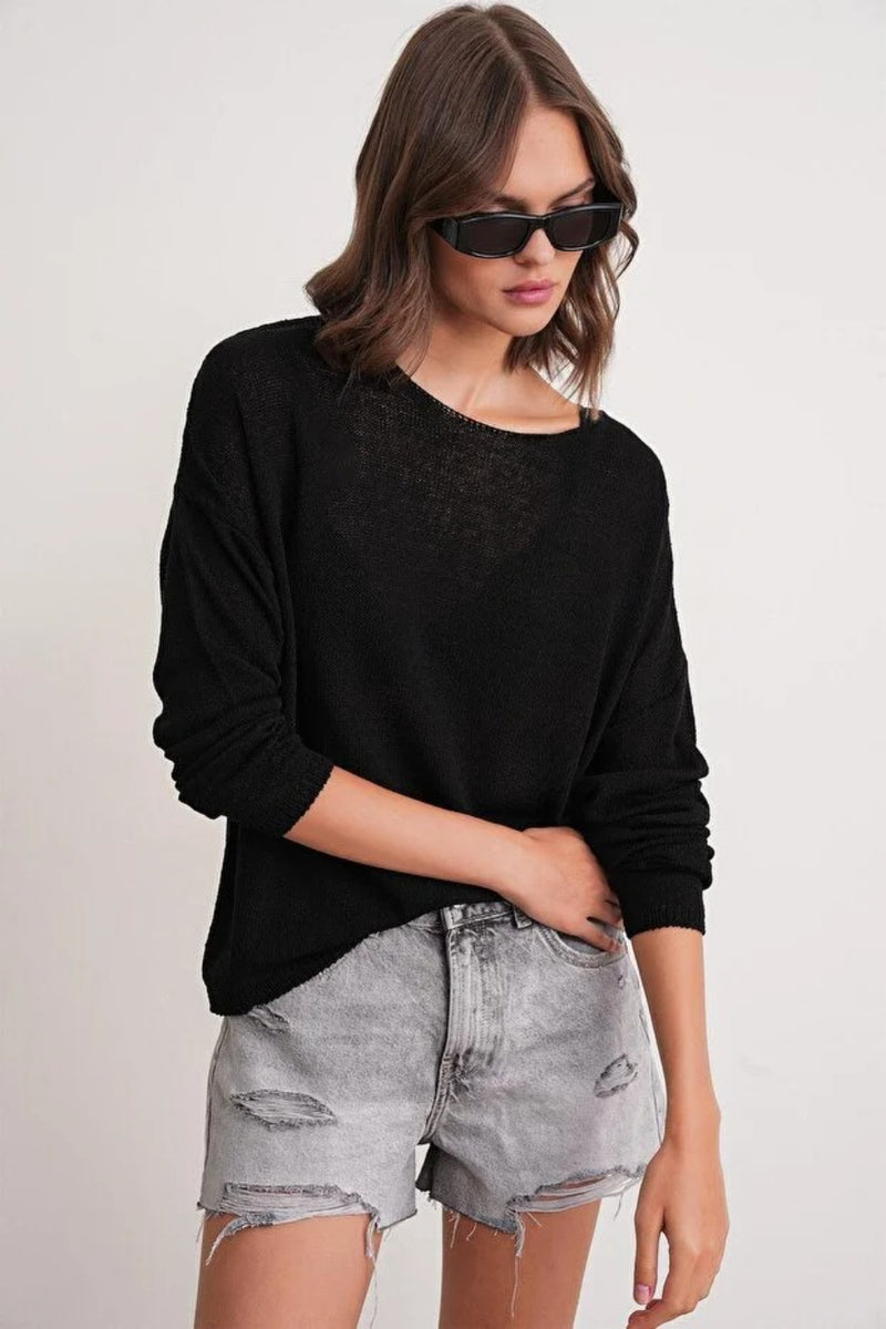 Boat Neck Lightweight Seasonal Knit Sweater