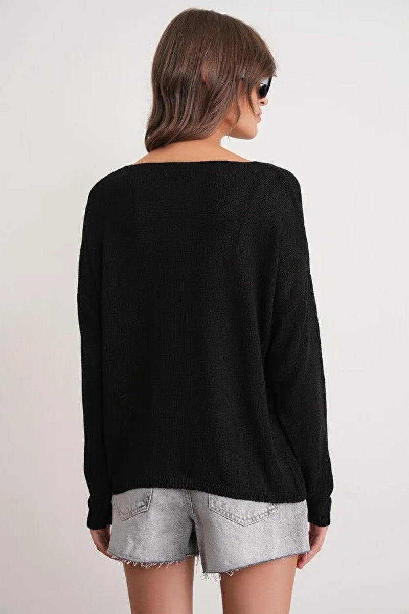 Boat Neck Lightweight Seasonal Knit Sweater