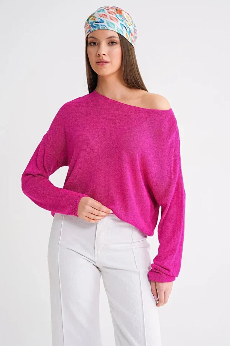 Boat Neck Lightweight Seasonal Knit Sweater