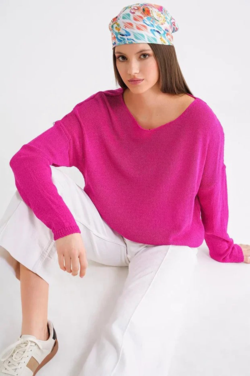 Boat Neck Lightweight Seasonal Knit Sweater