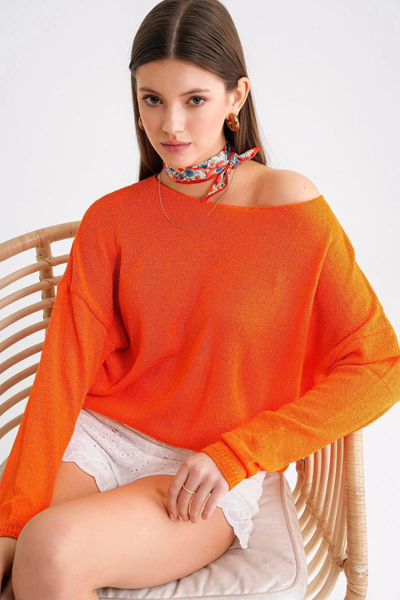 Boat Neck Lightweight Seasonal Knit Sweater