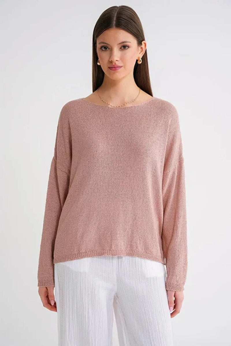 Boat Neck Lightweight Seasonal Knit Sweater