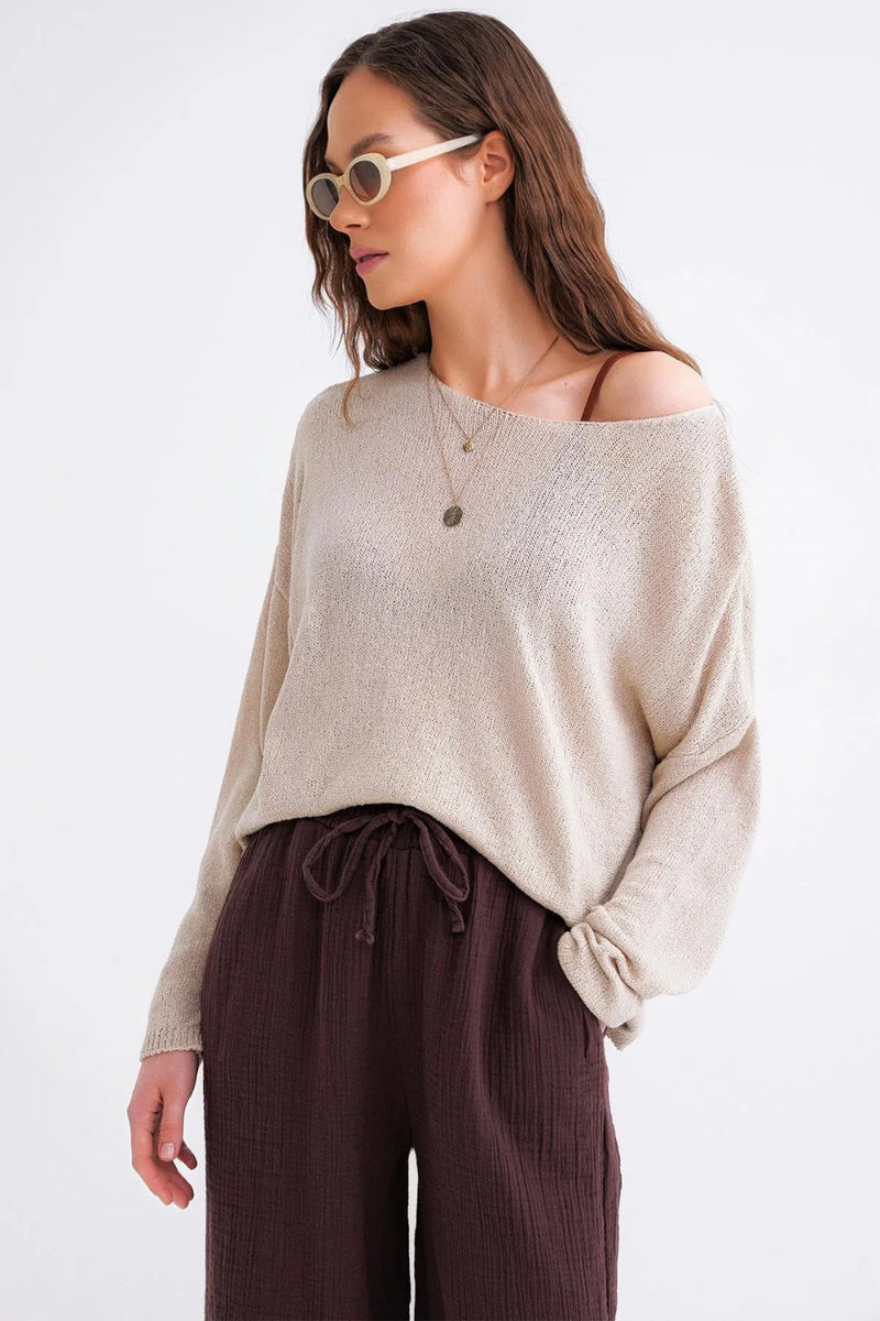 Boat Neck Lightweight Seasonal Knit Sweater