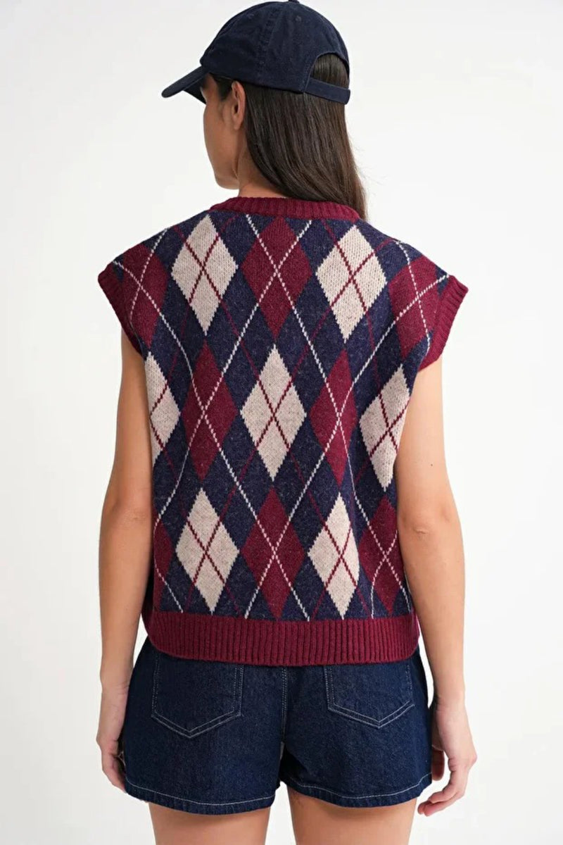 Argyle Pattern Knit Sweater Vest