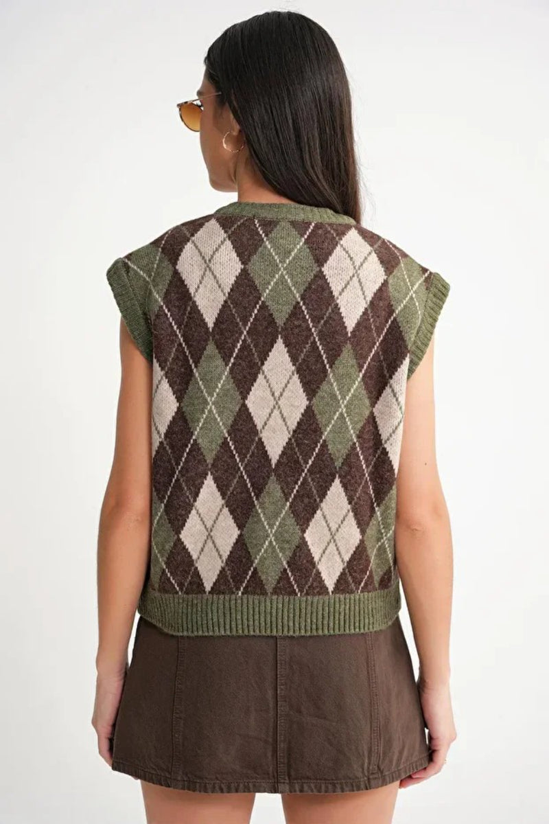Argyle Pattern Knit Sweater Vest