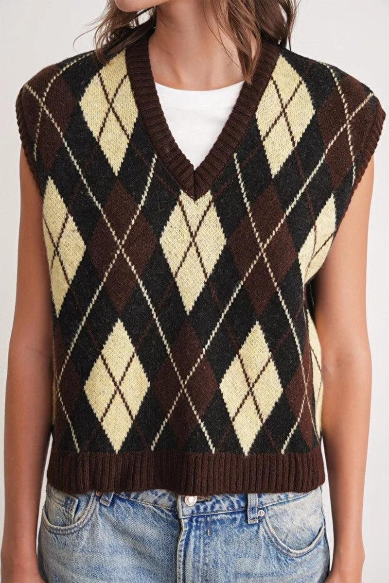 Argyle Pattern Knit Sweater Vest