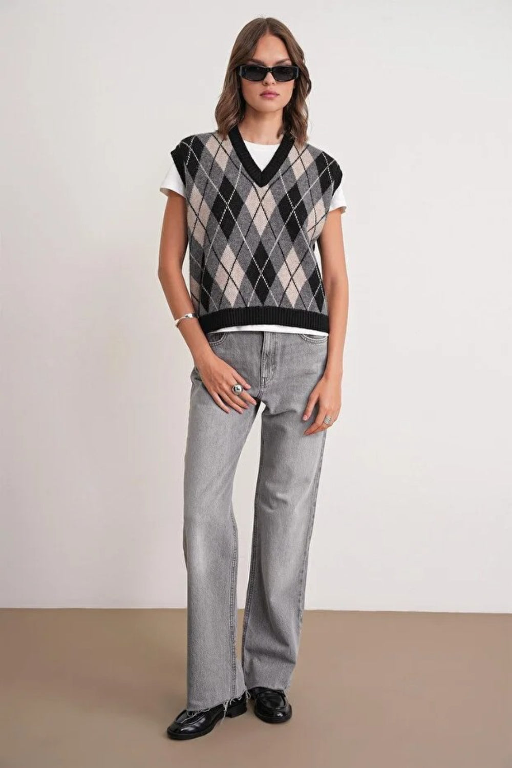 Argyle Pattern Knit Sweater Vest