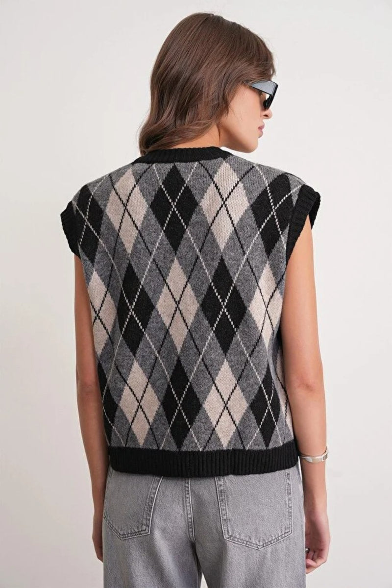 Argyle Pattern Knit Sweater Vest