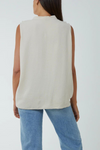 Oversized Frilled Front Sleeveless V Neck Blouse with Tie Detail in Beige