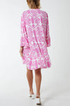 Oversized Long Sleeves Printed Smock Dress in Pink