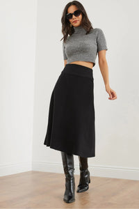 Waist-Banded Flared Knit Skirt