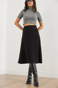 Waist-Banded Flared Knit Skirt