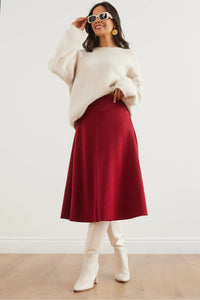 Waist-Banded Flared Knit Skirt