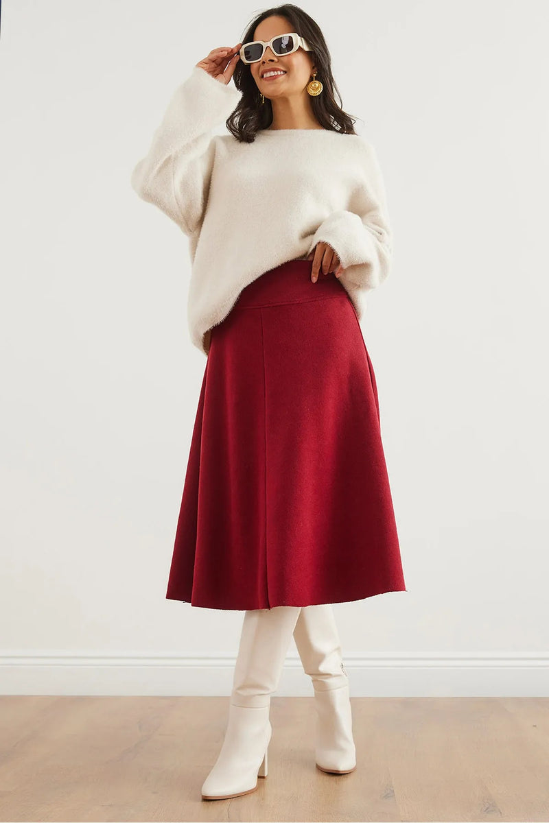 Waist-Banded Flared Knit Skirt