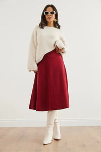 Waist-Banded Flared Knit Skirt