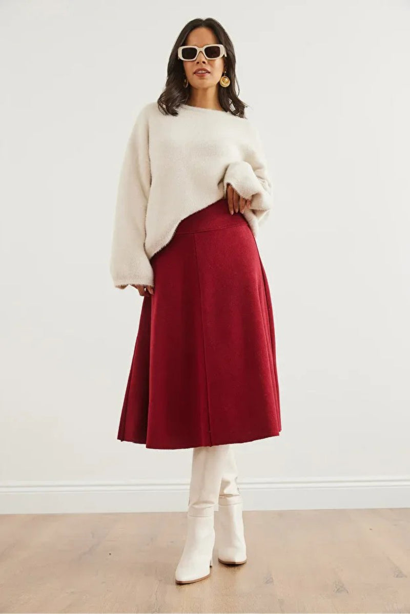 Waist-Banded Flared Knit Skirt