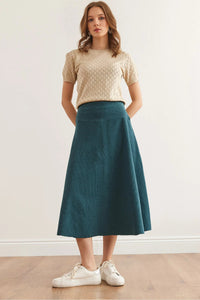 Waist-Banded Flared Knit Skirt