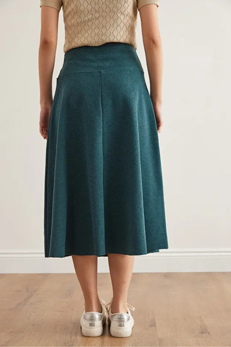 Waist-Banded Flared Knit Skirt