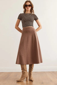 Waist-Banded Flared Knit Skirt