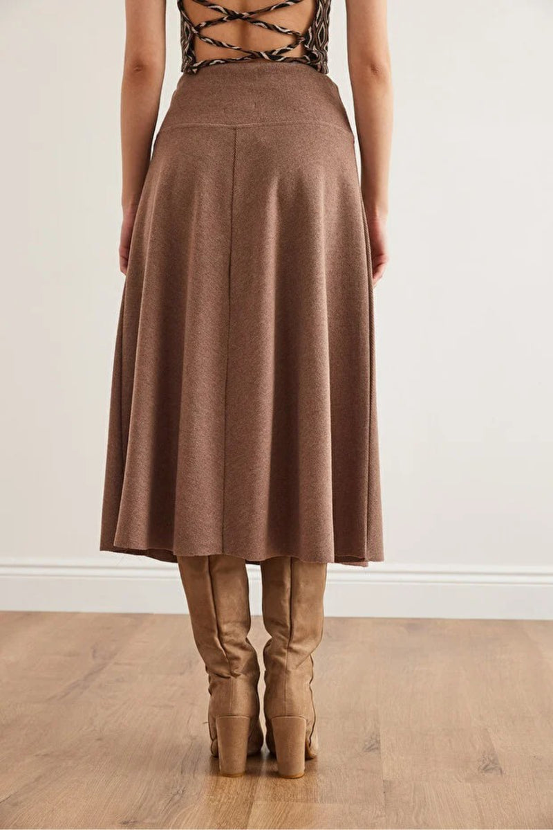 Waist-Banded Flared Knit Skirt
