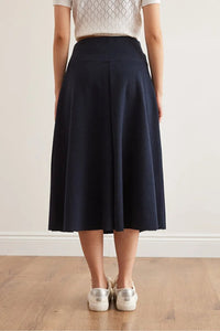 Waist-Banded Flared Knit Skirt