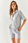 2-Piece Set Dusty Rose Polo Collar Top with Ribbed Pocket Shorts