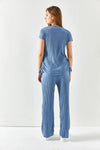 2-Piece Set – Side-Ruched Blouse and Palazzo Pants