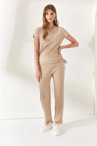 2-Piece Set – Side-Ruched Blouse and Palazzo Pants