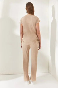 2-Piece Set – Side-Ruched Blouse and Palazzo Pants